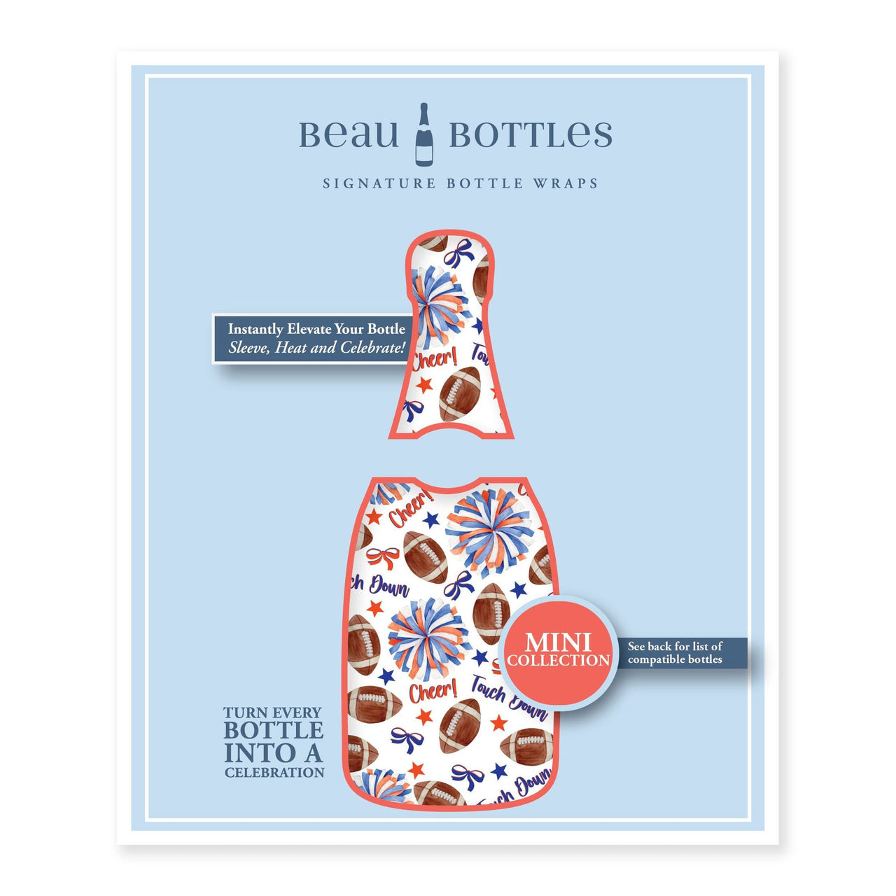 Blue and Orange Game Day Mini Bottle Wrap Set on Mini La Marca Prosecco