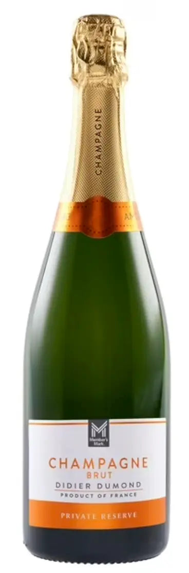 Bottle of Champagne Sam's Club Members Choice Brut Didier Dumond on a white background