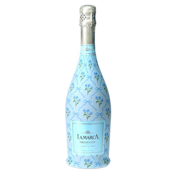 Blue Bows & Blossoms Prosecco Bottle Wrap — 360 view