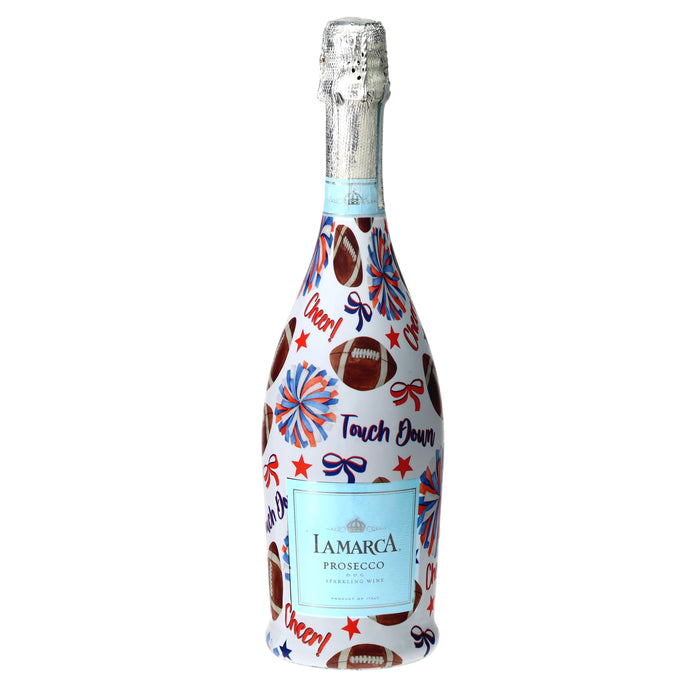 Blue & Orange Game Day Prosecco Bottle Wrap — 360 view