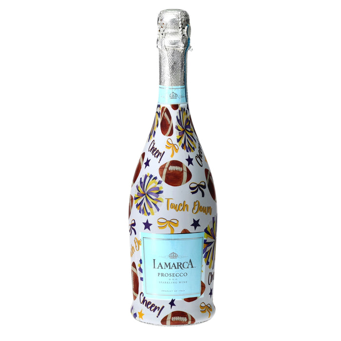 Purple & Yellow Game Day Prosecco Bottle Wrap — 360 view