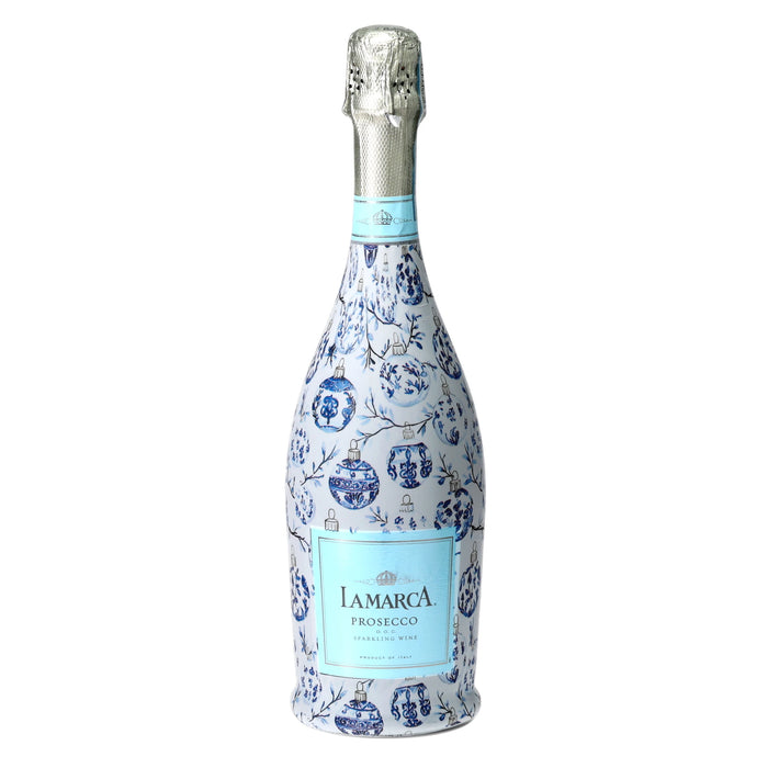 Limited Edition Blue Ornaments Prosecco Bottle Wrap — 360 view