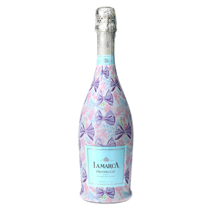 Lavender Lace Bows Prosecco Bottle Wrap — 360 view