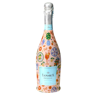 Citrus Spritz Prosecco Bottle Wrap bottle wrap on a La Marca prosecco bottle