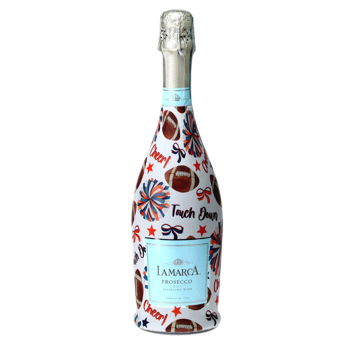 Navy & Orange Game Day Prosecco Bottle Wrap — 360 view