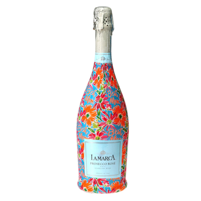 Preppy Floral Best Mom Prosecco Bottle Wrap — 360 view