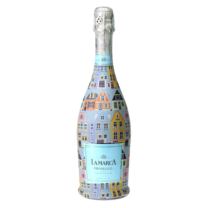 Blue Row Houses Prosecco Bottle Wrap — 360 view