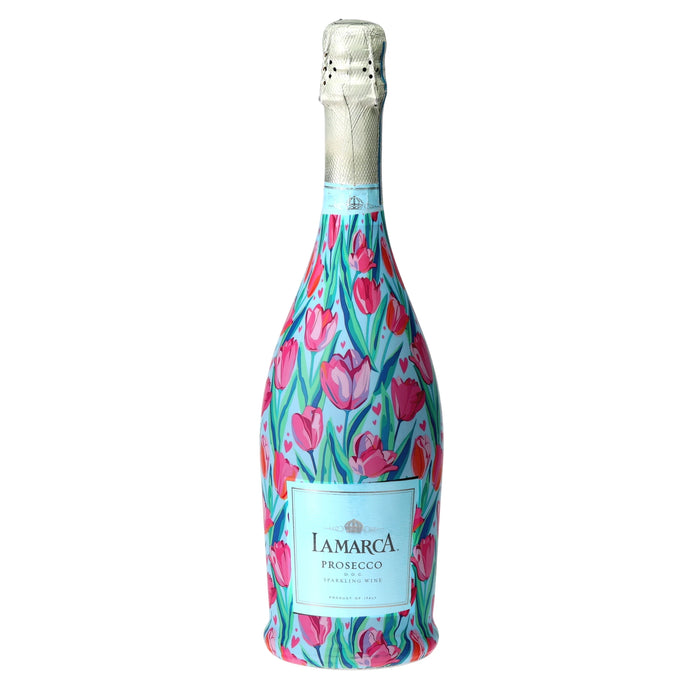 Blushing Tulip Garden Prosecco Bottle Wrap — 360 view