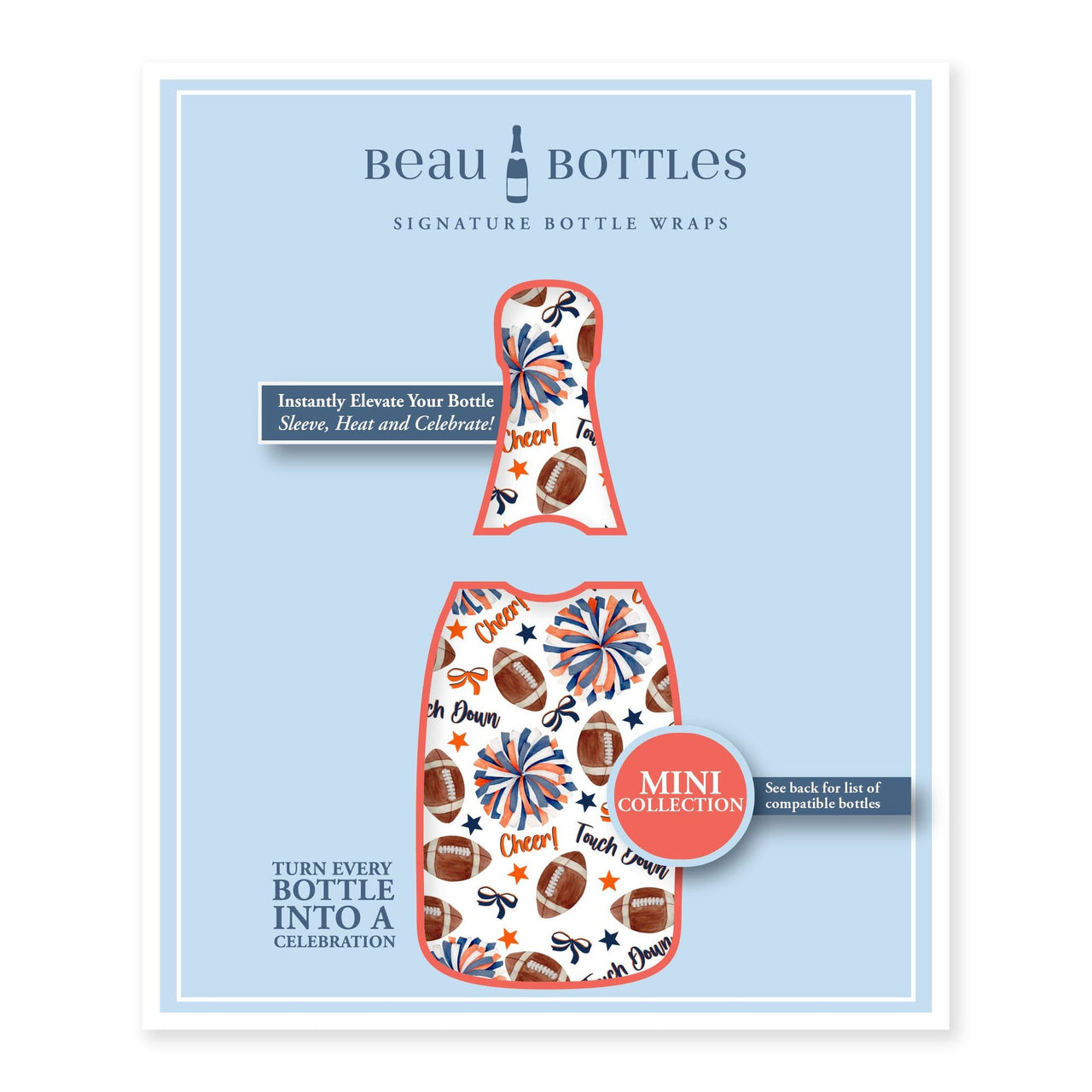 Navy and Orange Game Day Mini Bottle Wrap Set on Mini La Marca Prosecco