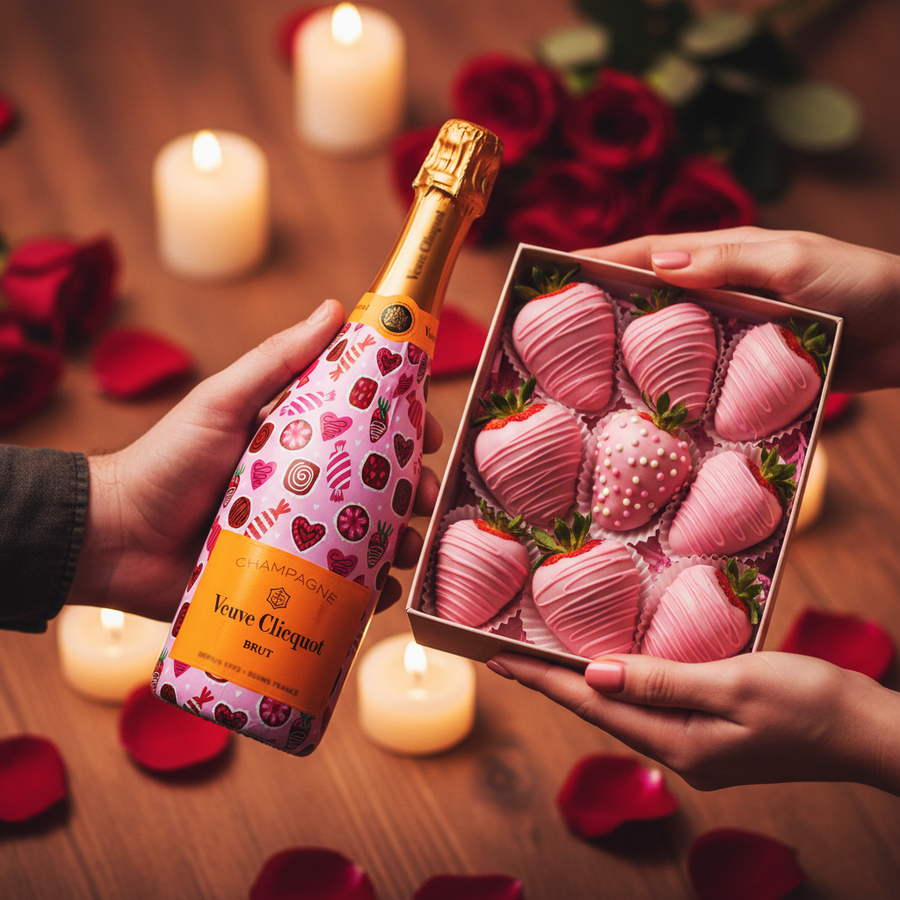 Limited Edition Amour Chocolat Bottle Wrap on Champagne Bottle